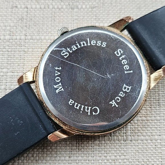 Geneva Fashion Wristwatch Quartz Analog Black Rubber Band Gold Tone Case Watch - Picture 8 of 11